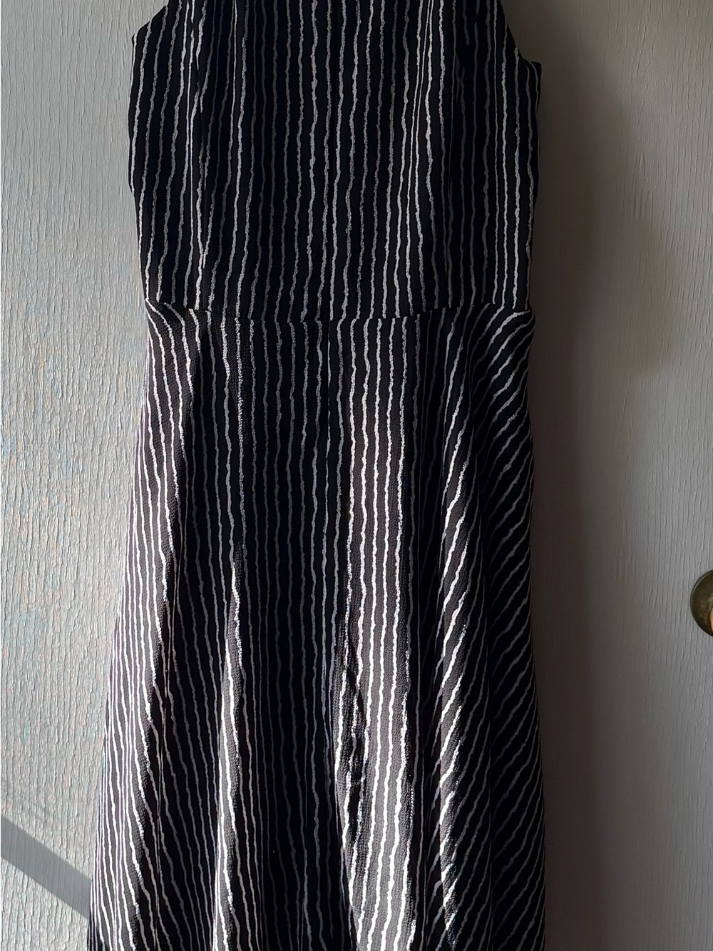 Gabby Skye Black and White Pinstripe Handkerchief-Hem Midi Dress - Picture 4 of 5